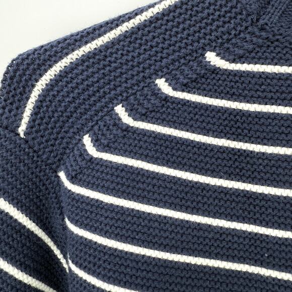 J Crew Mens 100% Organic Cotton Navy Stripe Sweater Thick Cozy Size Large - Picture 4 of 6